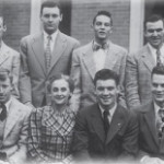 Theta Pledge Class – Sept./Oct. 1946 — First Row – L to R: Bill Wright,  “Moon” Naughton, Momma Linn, Bob Barracka, Al Long, Ed Dobson Back Row – L to R: Bill Pratt, Bob Rouge, Keith Gaspitch, Skip Cheseldine,  Ned “Spease” Speasmaker, Earl Cramer