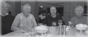 L-R: Tatham ’56, Merideth, Cotner, Christensen ’54 dinner at OSU The Blackwell Hotel.